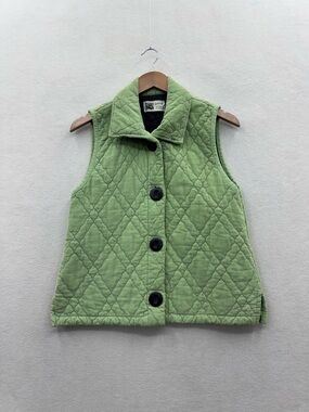 Habitat Women’s Small Green Quilted Corduroy Big Button Front Vest